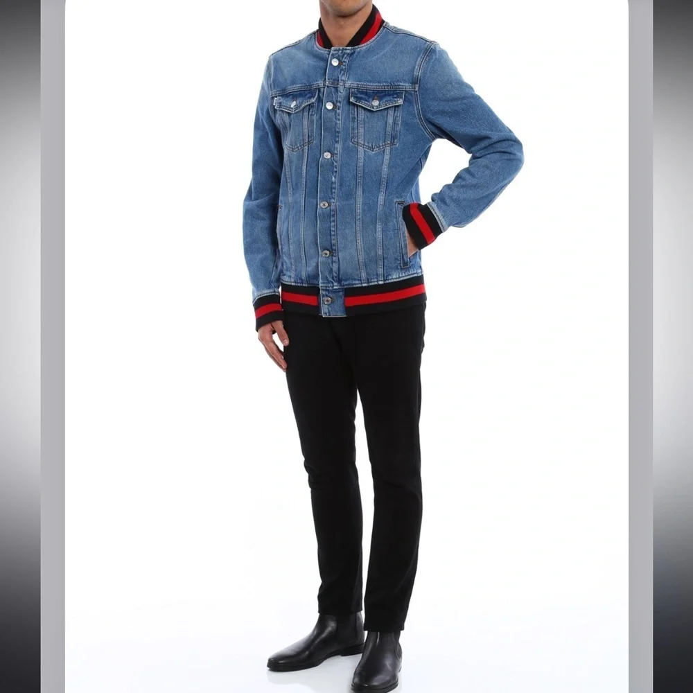 MSGM Denim Jean Varsity Jacket sz 48